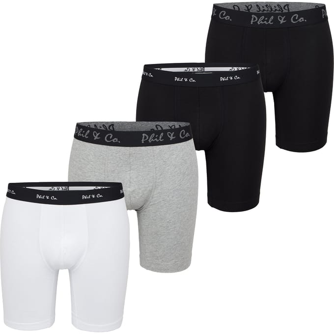 Phil & Co Boxershorts Heren Met Lange Pijpen Boxer Briefs 4-Pack Wit / Grijs - Maat M