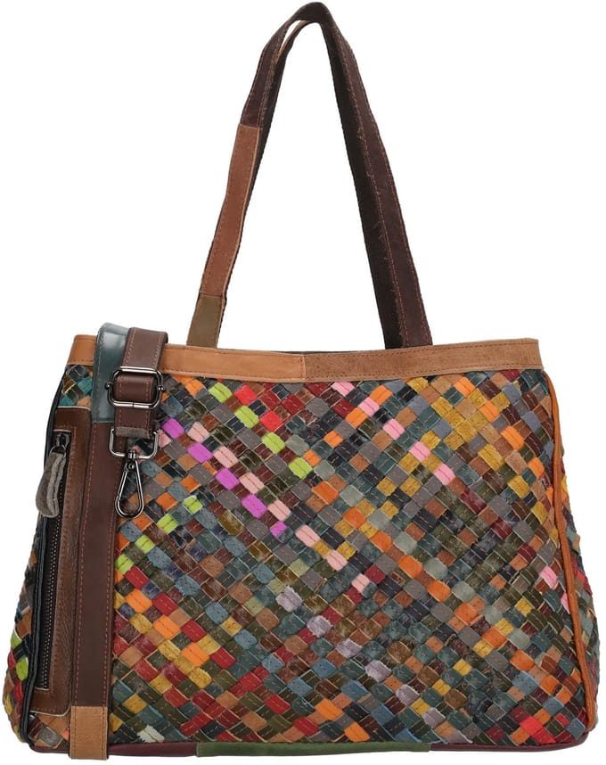 No label Multi leer Shopper - Schoudertas - Leer - Dames - Kleurrijk - Recycled - Leren Dames Tas - Multi