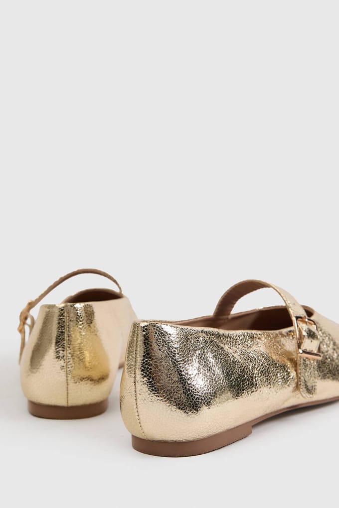 boohoo Dames Extra Brede Pasvorm Ballerina's Met Vierkante Neus | Goud | Maat: 37