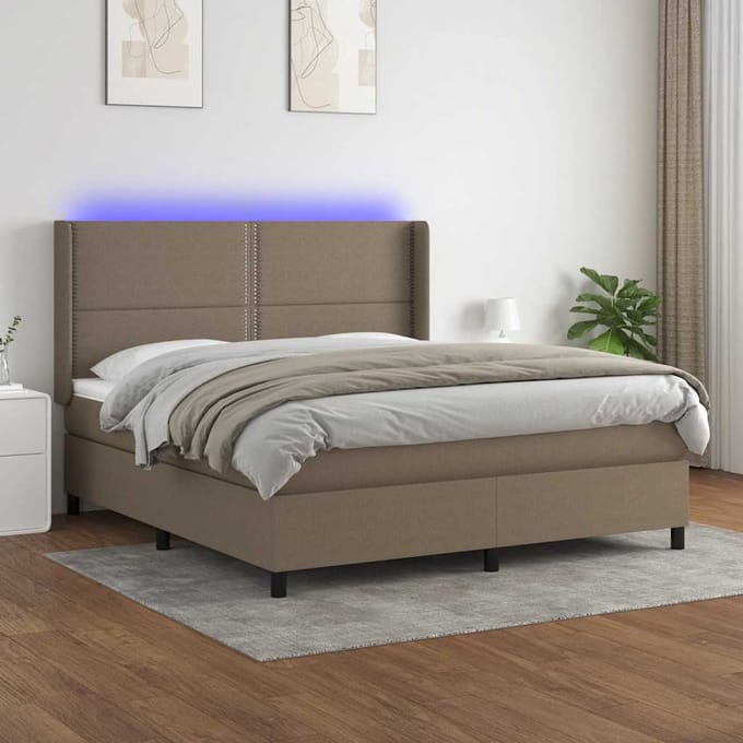 vidaXL - Boxspring - met - matras - en - LED - stof - taupe - 180x200 - cm
