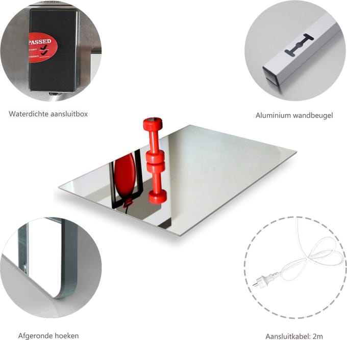VH Infrarood verwarmde Spiegel - 60 x 100 cm - 580 watt - Wandmontage