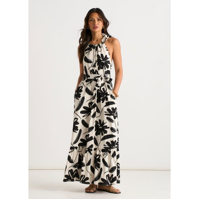 Mono-print, linnenmix, trapezejurk met ceintuur