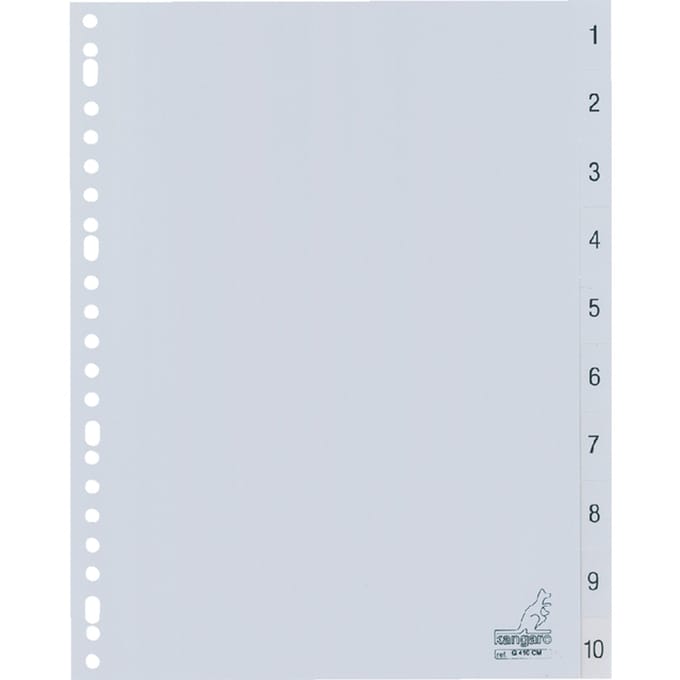 Kangaro tabbladen - A4 - PP 120 micron - grijs - 23-gaats - 10-delig cijfers