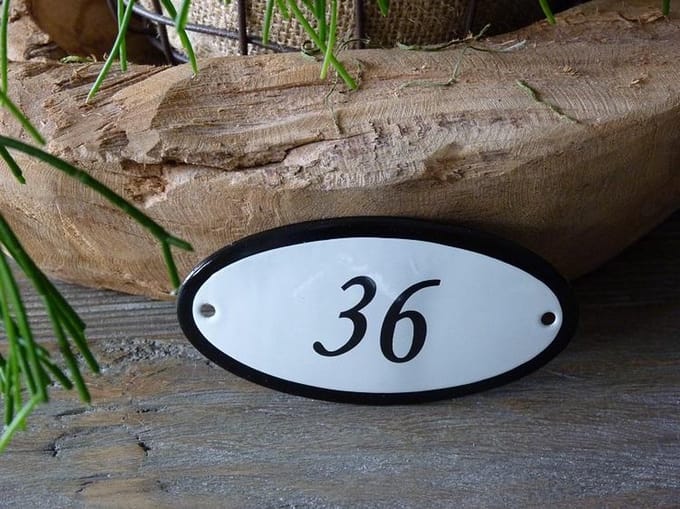 Emaille huisnummer 10x5 wit nr. 36