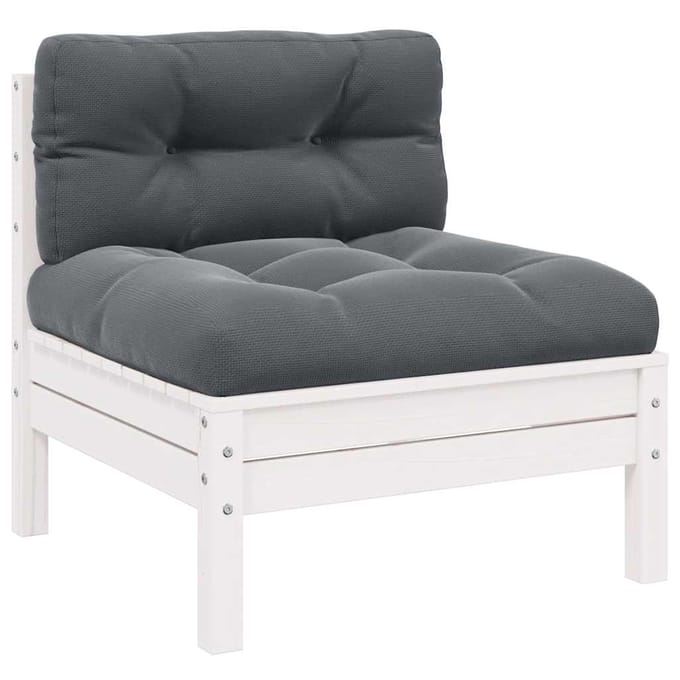 vidaXL - Tuinmiddenbank - met - kussens - massief - grenenhout - wit