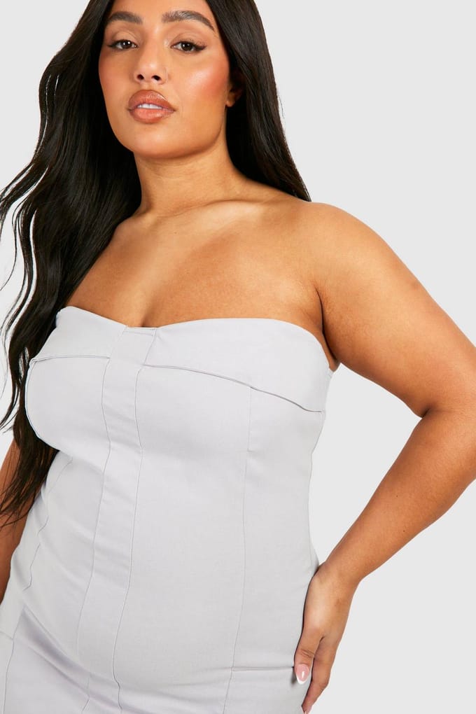boohoo Dames Plus Bengaline Bandeau Utility Midaxi Jurk | ijsgrijs | Maat: 52