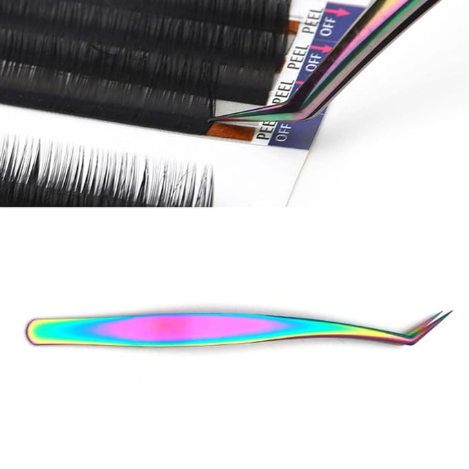 Pince à Extension de Cils Pointe Courbée Fermeture Étroite Alliage Outil Applicateur de Faux Cils blue
