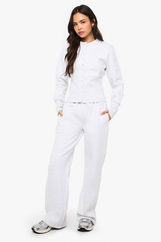 boohoo Dames Diepe zoom Popper Bomber Sweatshirt Trainingspak | Asgrijs | Maat: Small
