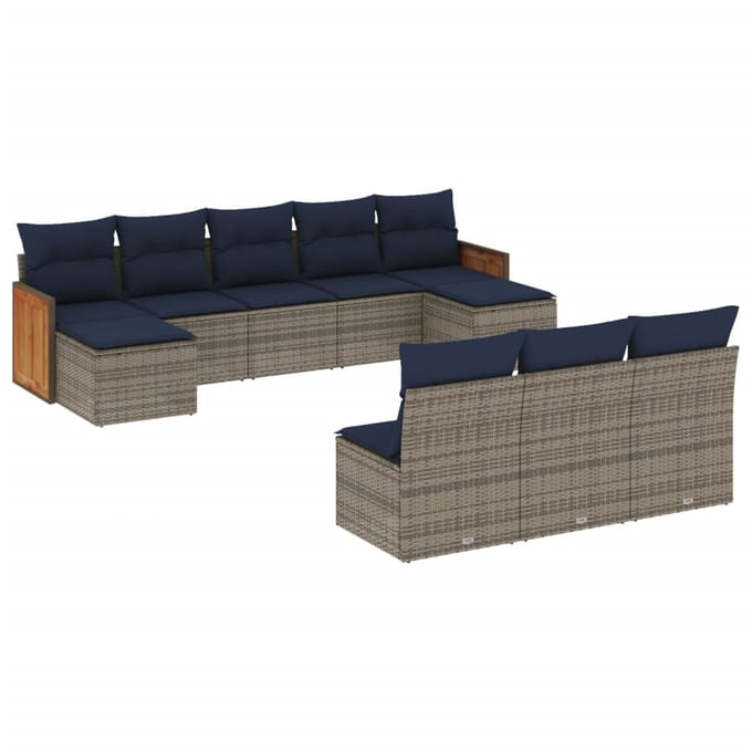 vidaXL - 10-delige - tuinbankset - met - kussens, - grijs - polyrotan