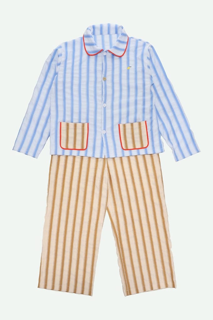 Sticky Lemon - pyjama's - strepen - zissou blauw + ray bruin