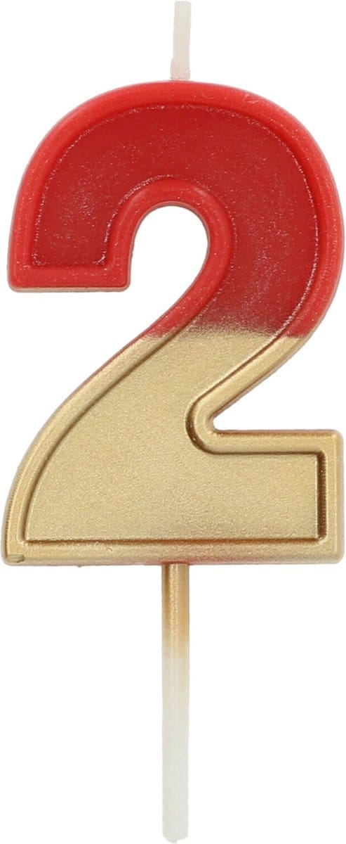 Folat - Kaars Retro Cijfer 2 Rood - 5 cm