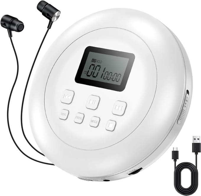 VH Supplies® Discman CD Speler - Draagbare CD-Speler - Compact Disc-Speler - Wit