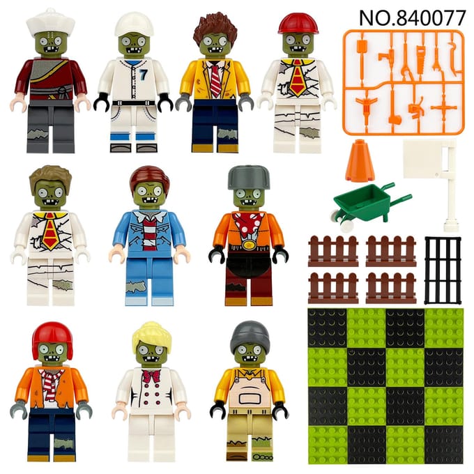 Zombiepop Constructieblokken humanoïde poppen speelgoed digitale actiefiguren speelgoed om te monteren rups kinderen leergericht gray