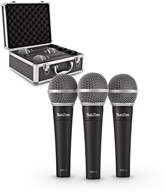 SubZero SZM-11 Dynamic Vocal Microphone, 3 Pack with Case