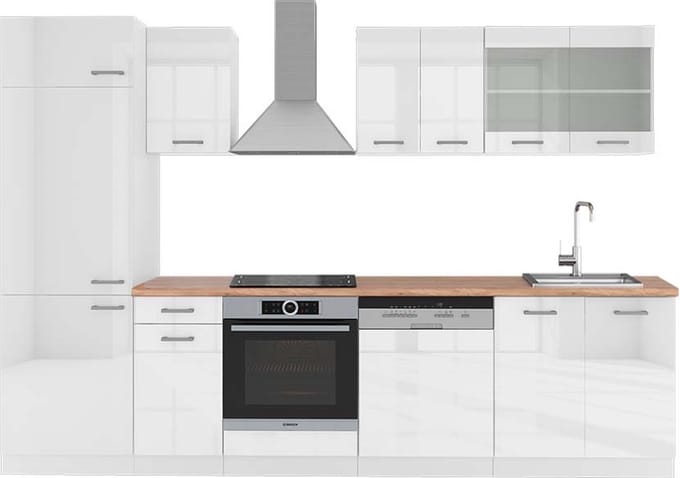 Vicco R-Line Complete keukeneenheid – 300 cm, WB Eik Wit hoogglans/wit