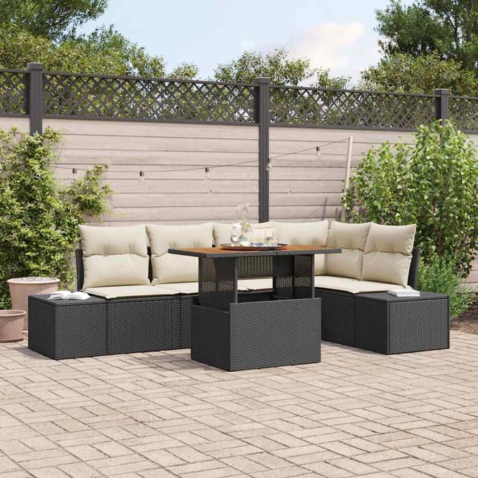 vidaXL - Tuinbank - Set - 6 - st - Zwart - poly - rattan