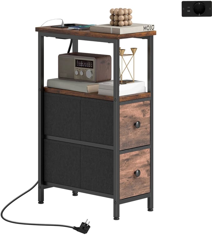 Homcom Side Table-Spaanplaat, Staal-20L x 40B x 63H cm-Rustiek-Bruin