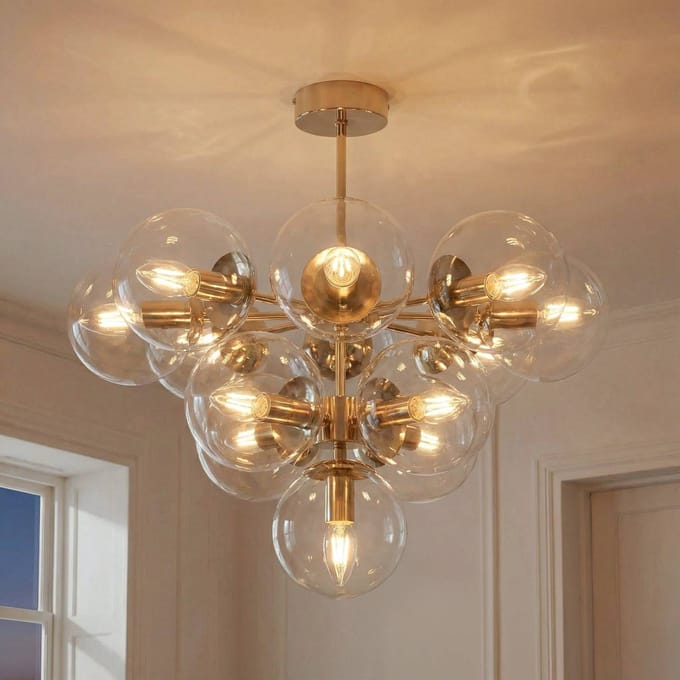 Domiluce Plafondlamp Zumba, goud/helder, 13-vlammig, glas