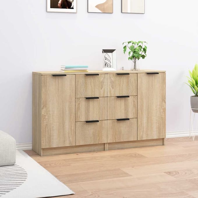 vidaXL - Dressoirs - 2 - st - 60x30x70 - cm - bewerkt - hout - sonoma - eikenkleurig