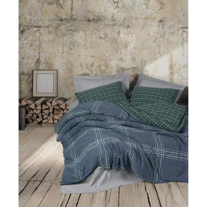 Parure de lit - 1 housse de couette 220 x 240 cm + 2 taies d'oreiller 60 x 60 cm - 50% coton, 50% polyester - Bleu