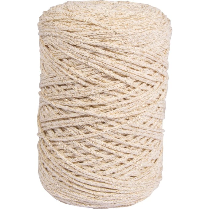 Gerecycled garen met gouddraad, Ø 2mm - Ivoorkleurig