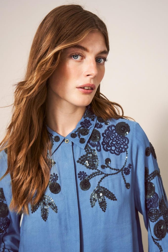 White Stuff Arden Sequin Shirt Blue Multi Taglia: 10 | Maglie a manica lunga Outlet | Donna | Blu