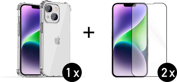 Innerlight® MobileCover+ Geschikt voor iPhone 14 - 1x Transparant siliconen hoes met Bumper + 2x Screenprotector