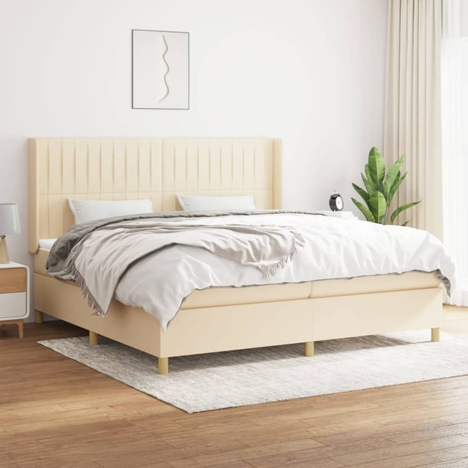 vidaXL - Boxspring - met - matras - stof - crèmekleurig - 200x200 - cm