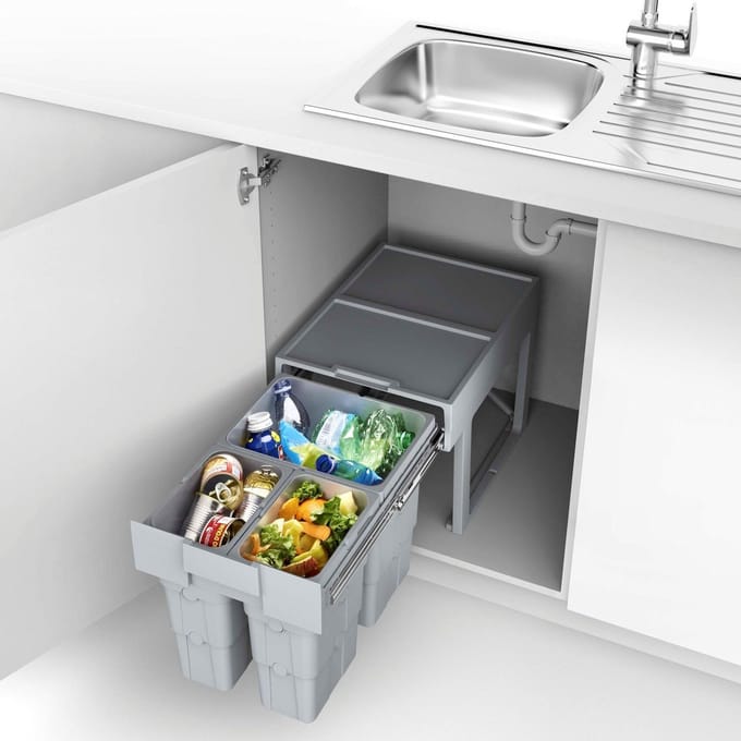 ESSENZA - Inbouw Afvalbak - 1 x 16 en 2x 7 Liter - Grijs - EASYFIX montage