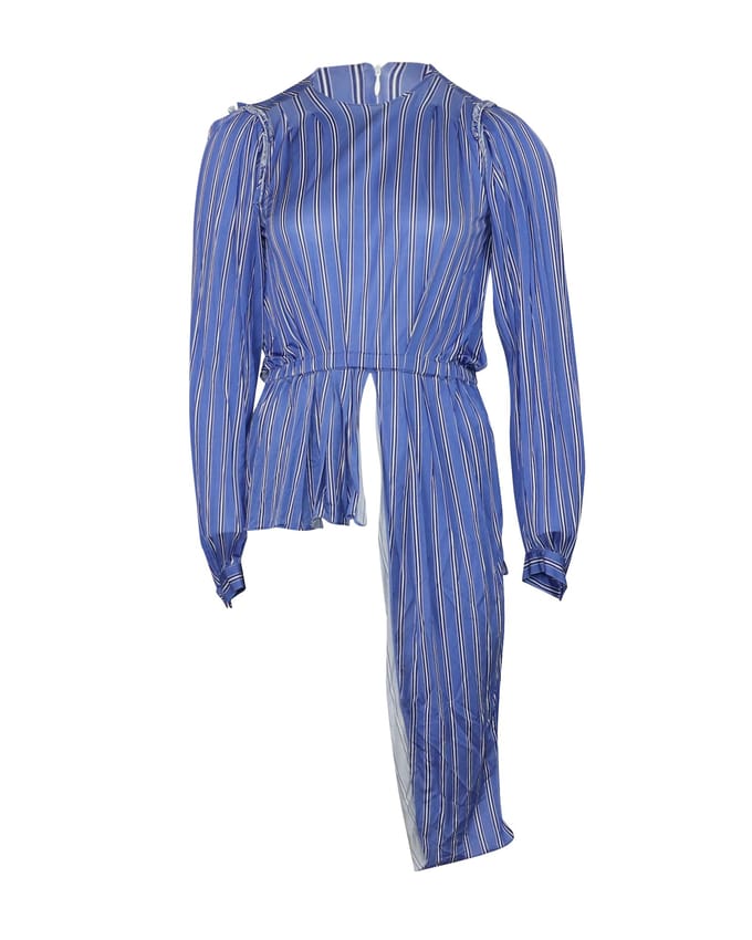 Balenciaga Asymmetrische Gestreepte Blouse in Blauwe Viscose