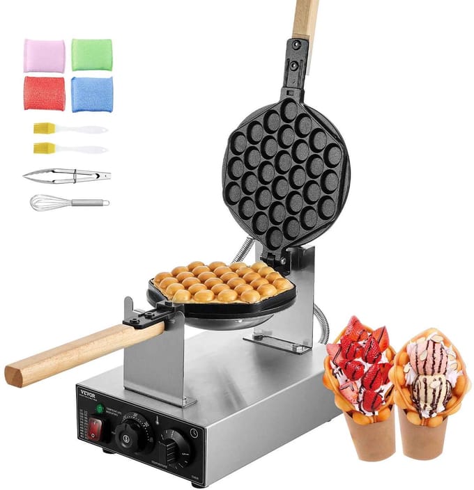 CORE Egg Bubble Wafelijzer - Wafelmaker - Poffertjespan - Poffertjesmaker - Draaibaar - 180 graden - Non-stick RVS - 1400W