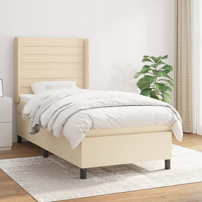 vidaXL - Boxspring - met - matras - stof - crèmekleurig - 80x200 - cm