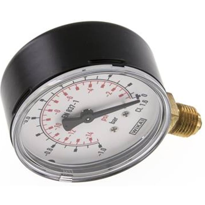 '-1..0 Bar Manometer Onderaansluiting Staal/Messing 63 mm Klasse 1.6