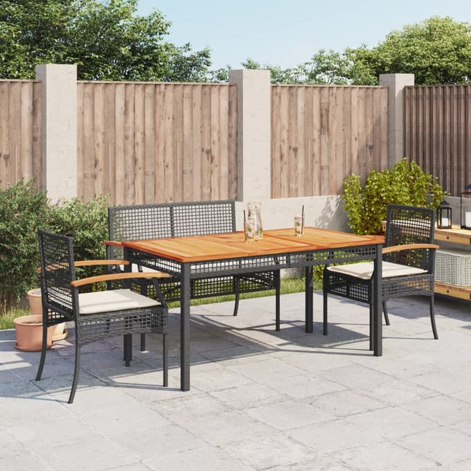 vidaXL - 4-delige - Tuinset - met - kussens - poly - rattan - zwart