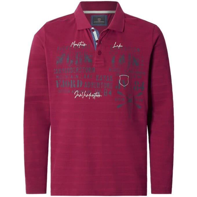 Jan Vanderstorm herren Poloshirt Met Lange Mouwen - 56/58 - donkerrood - Plus Size