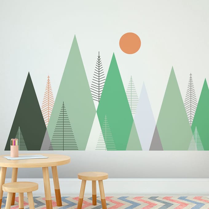 Stickers met Scandinavische bergen voor kinderen van Piaka, 100 x 150 cm
