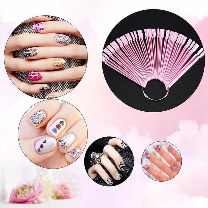 50 stuks zakventilator kunstnageltips stick palet swatch manicure nagellak gel display oefentool pink