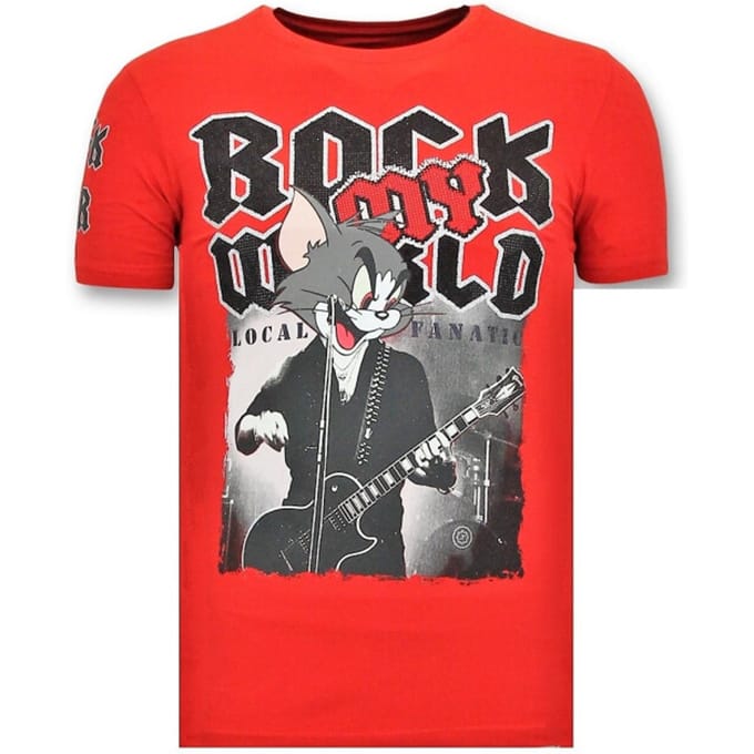 Exclusieve T-Shirt Mannen - Rock My World Cat - Rood