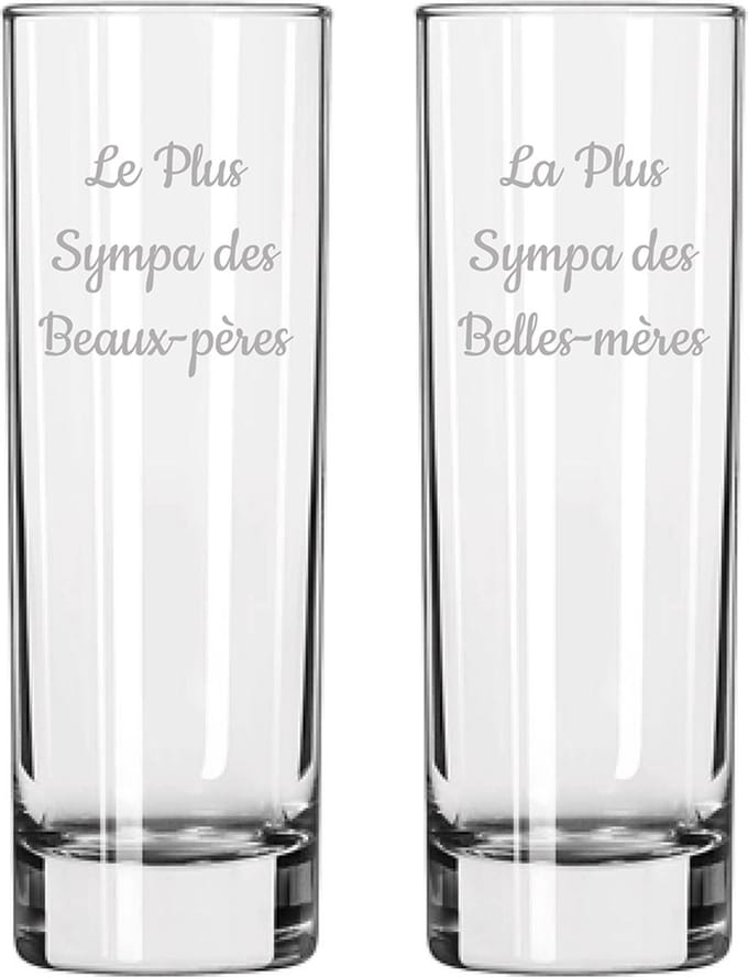 Longdrinkglas gegraveerd - 22cl - Le Plus Sympa des Beaux-pères & La Plus Sympa des Belles-mères
