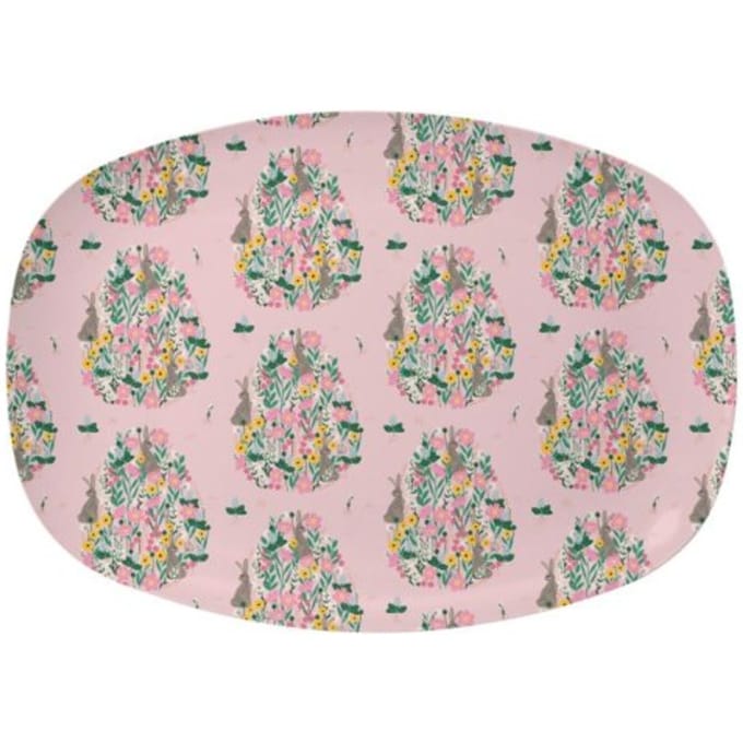 Rice pasen melamine bord vierkant bunny print roze