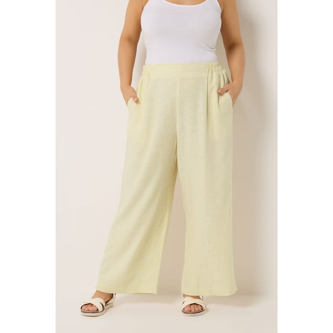 Yours Gele Gestreepte Wijde Pijpen Linnen Broek Size 48