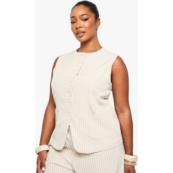 boohoo Dames PLUS OP MAAT GEMAAKTE BUTTON-DOWN VEST | Beige | Maat: 20