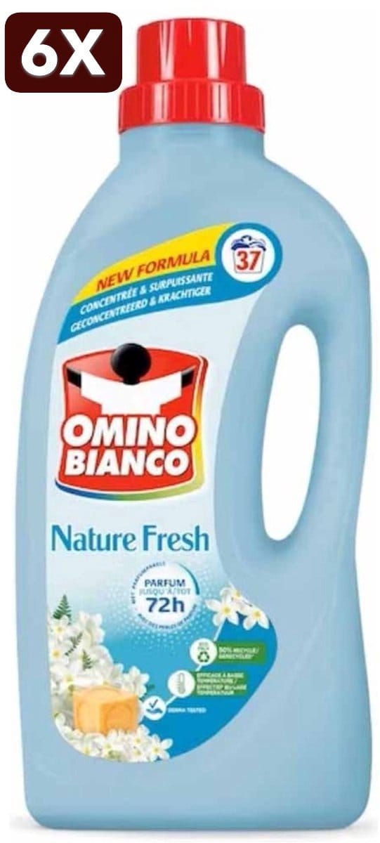 6 x Omino Bianco - Natuurlijk Fris - Wasmiddel - Gekleurde Was - 37 Wasbeurten