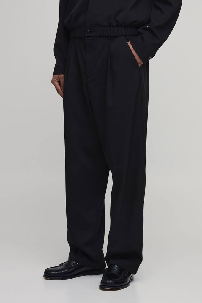 Getailleerde Wijde Broek Met Plooien En Bijpassend Jasje | Black | Size 36