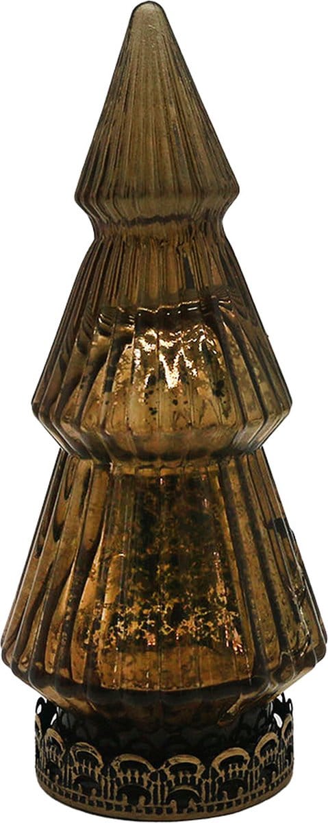 Clayre & Eef Kerstdecoratie met LED-verlichting Kerstboom Ø 7x16 cm Bruin Glas