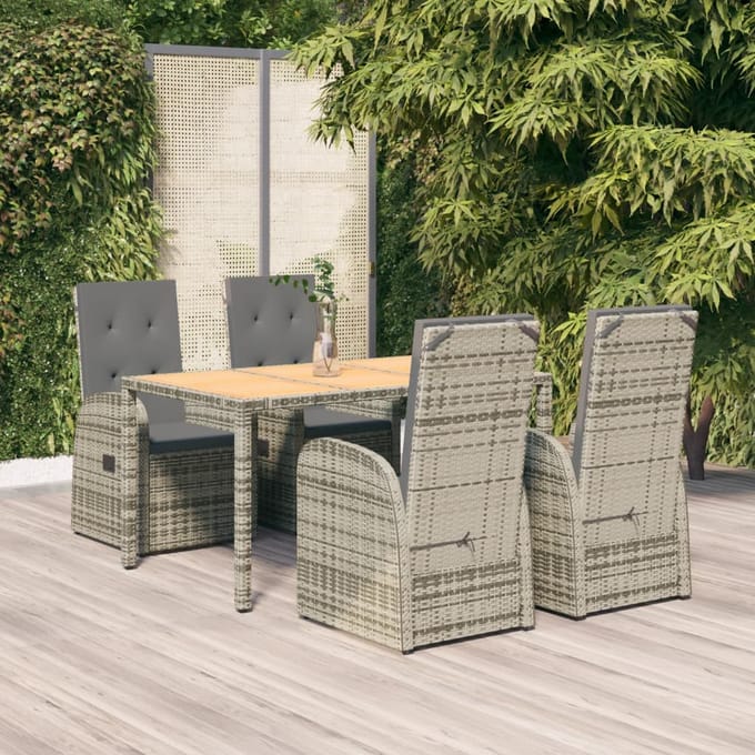 vidaXL - 5-delige - Tuinset - met - kussens - poly - rattan - grijs