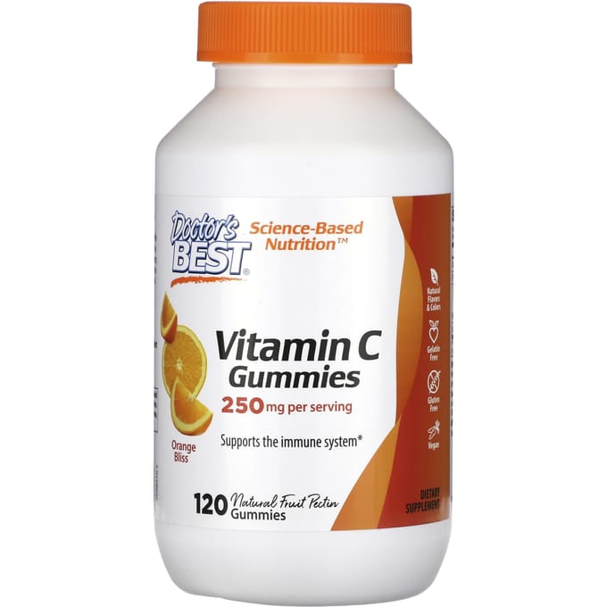 Doctor's Best, Gommes de vitamine C, Orange Bliss, 250 mg, 120 gommes (125 mg par bonbon gélifié)