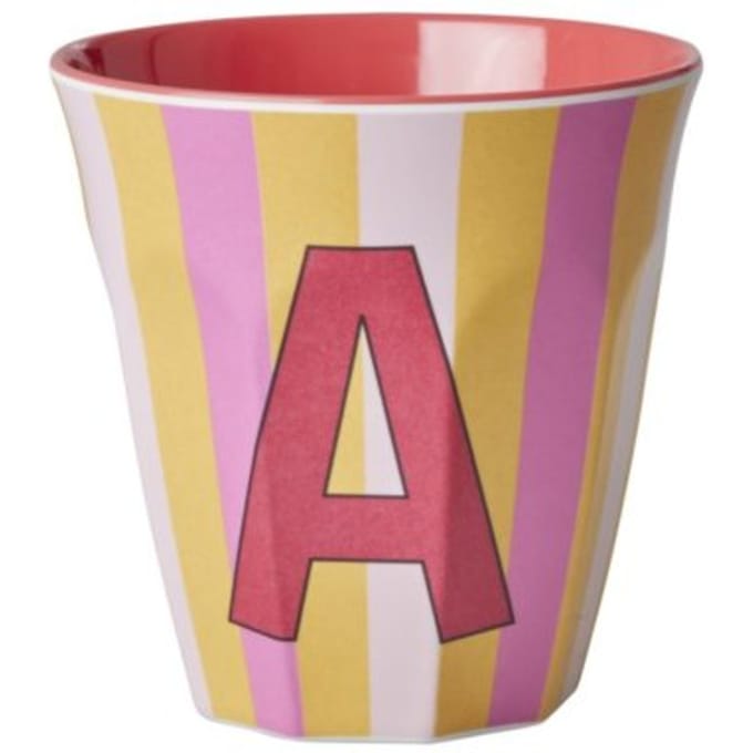 Rice melamine beker medium gestreept letter a, rood