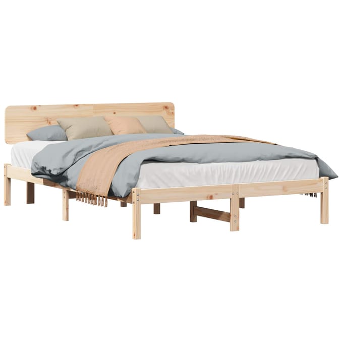 vidaXL - Bedframe - met - hoofdeinde - Naturel - 140 - x - 200 - cm - Massief - grenenhout