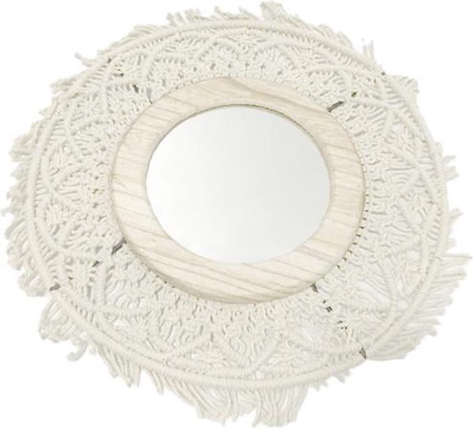 Ronde macramé spiegel 50x50x7 cm - Beige - Macramé - SILUMEN